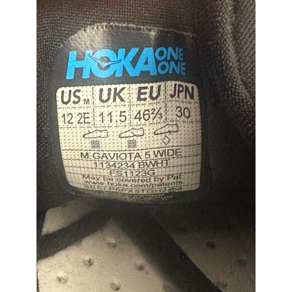 Hoka One Gaviota 5 Mens 12 2E Wide Black Running Walking Shoe BWHT No Insoles - Picture 9 of 15